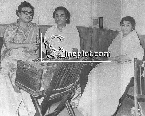 Kishore Kumar with Lata Mangeshkar and R.D. Burman