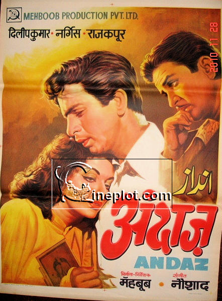 Andaz (1949) Vintage Poster - Starring - Dilip Kumar, Raj Kapoor and Nargis